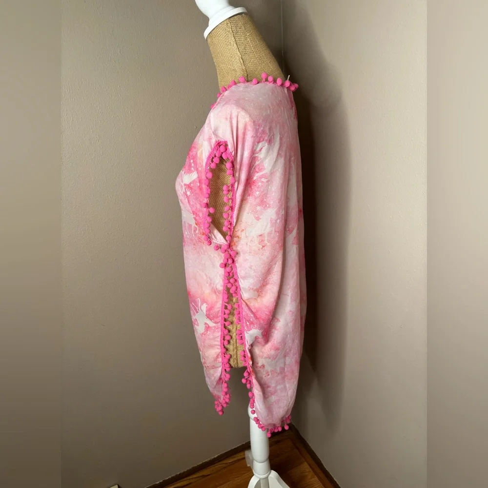 Girls large Unicorn Pom Pom Sheer Swimsuit Coverup